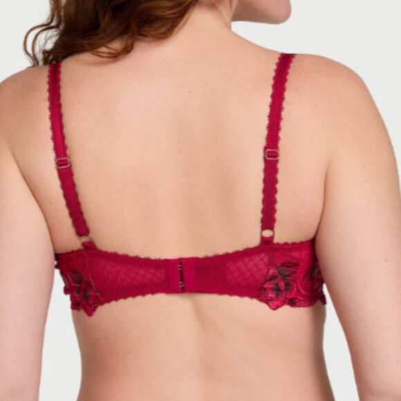 Victoria's Secret Very Sexy Red Rose Embroidery Unlined Demi Bra 36B Thong M Set - Picture 4 of 16